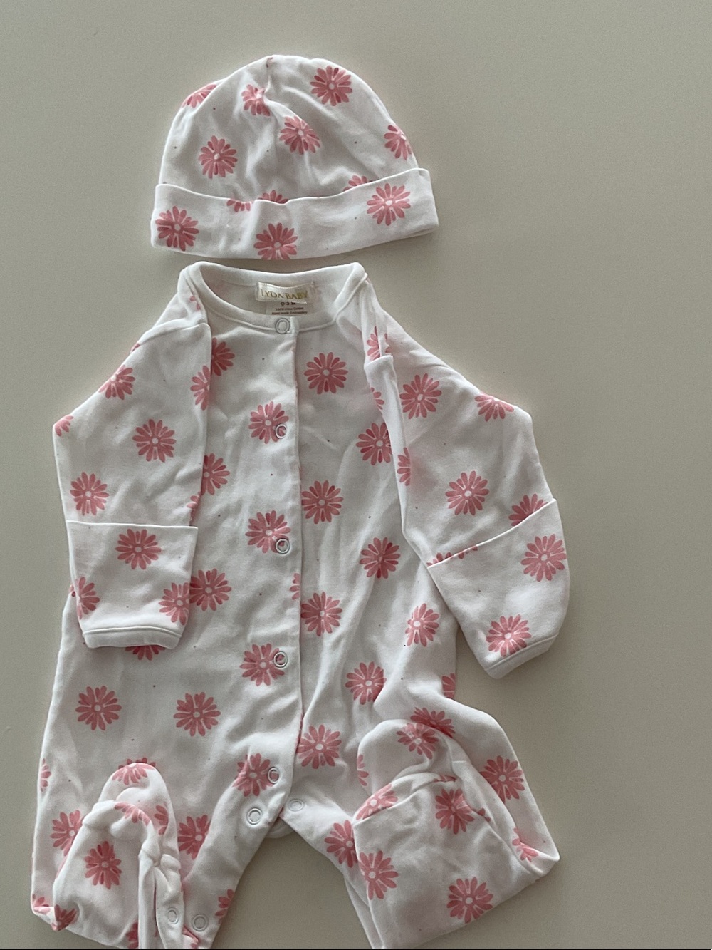 Lyda Baby Pink Floral Footed Pajamas with Hat